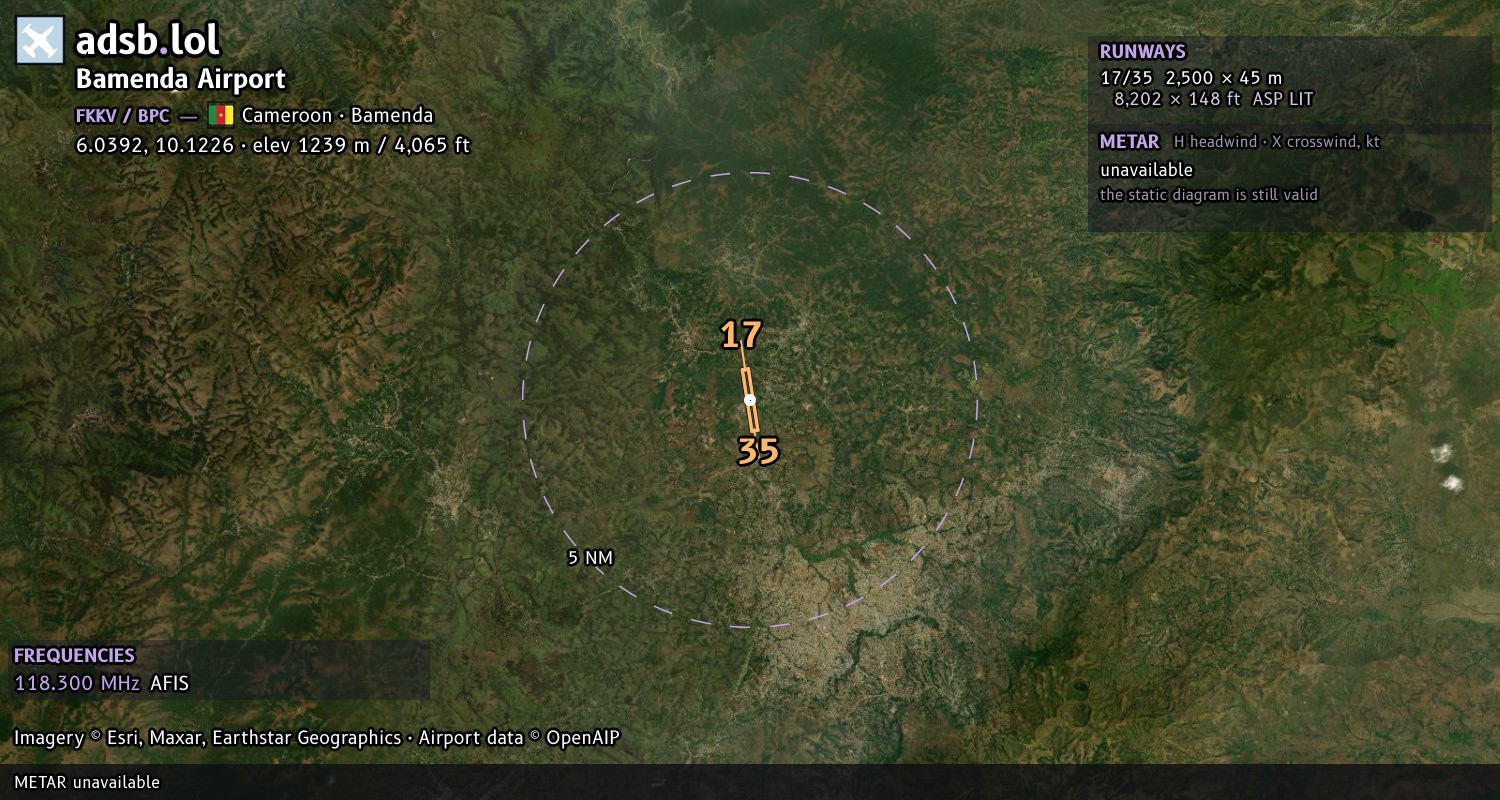 Satellite map with the runway layout of Bamenda Airport (FKKV)