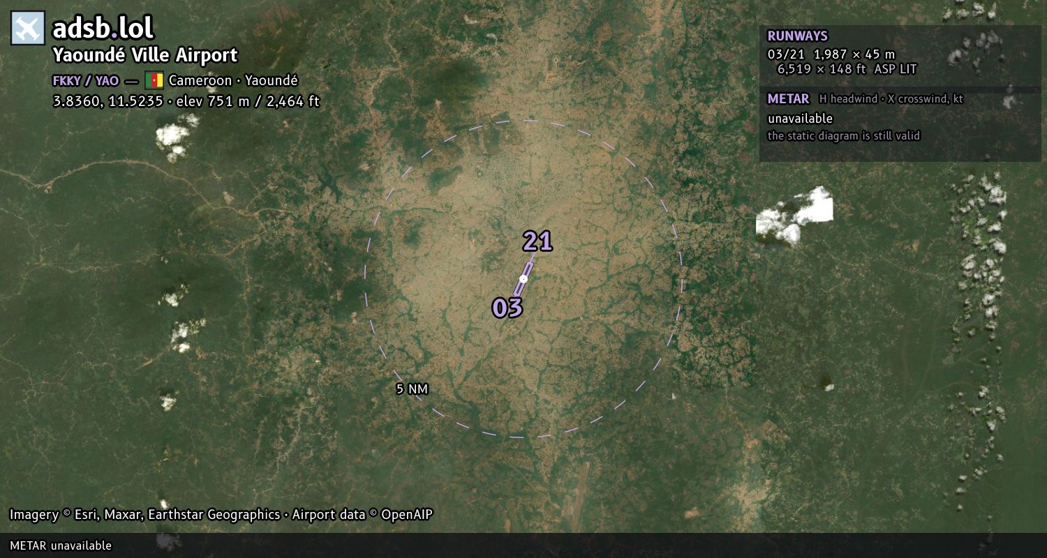 Satellite map with the runway layout of Yaoundé Ville Airport (FKKY)
