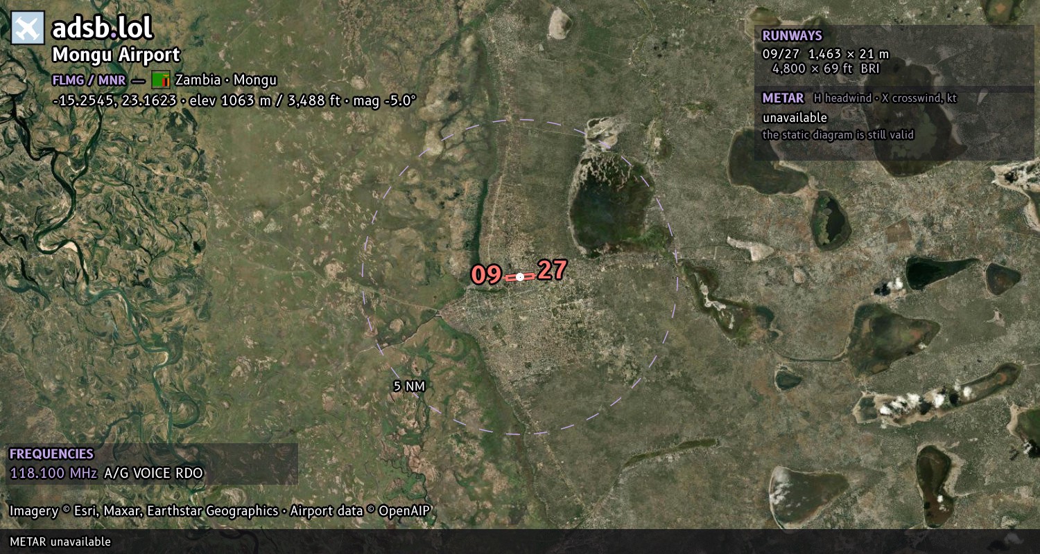 Satellite map with the runway layout of Mongu Airport (FLMG)