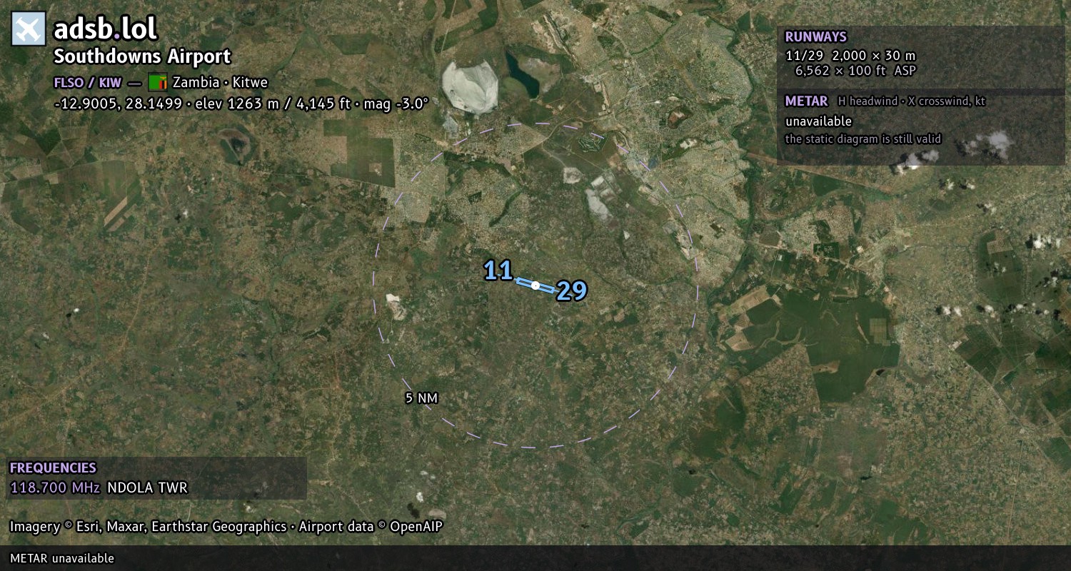 Satellite map with the runway layout of Southdowns Airport (FLSO)
