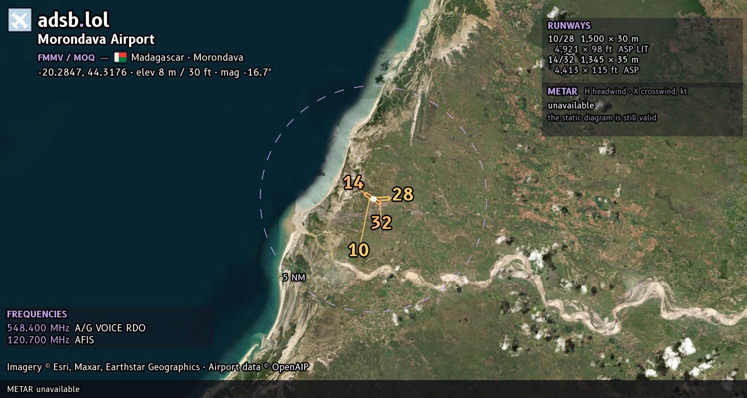 Satellite map with the runway layout of Morondava Airport (FMMV)