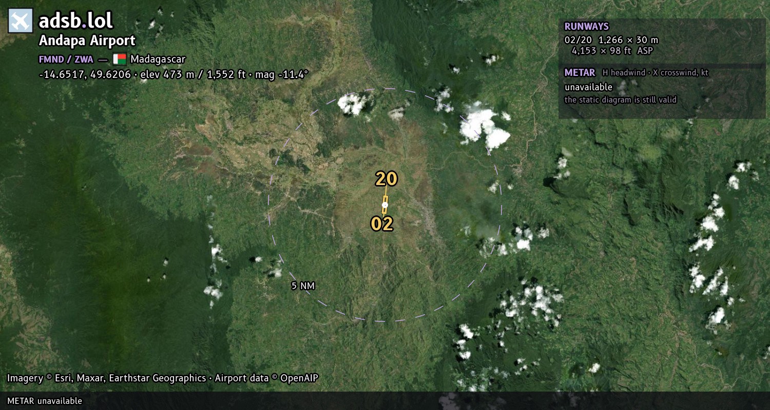 Satellite map with the runway layout of Andapa Airport (FMND)
