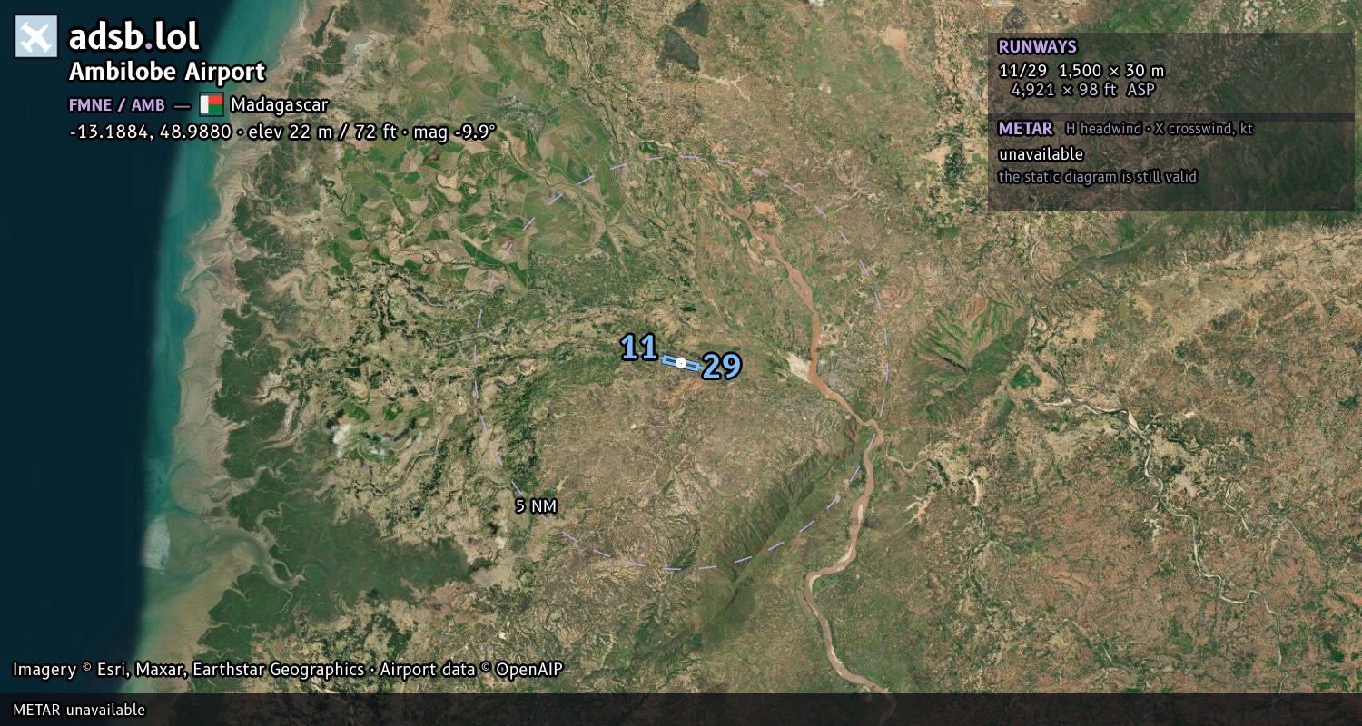 Satellite map with the runway layout of Ambilobe Airport (FMNE)