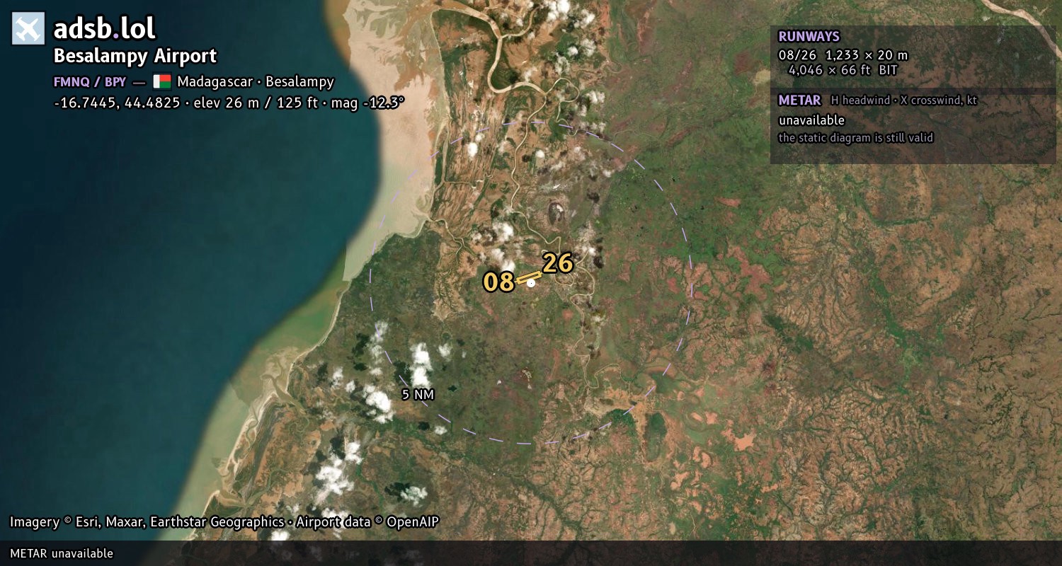 Satellite map with the runway layout of Besalampy Airport (FMNQ)