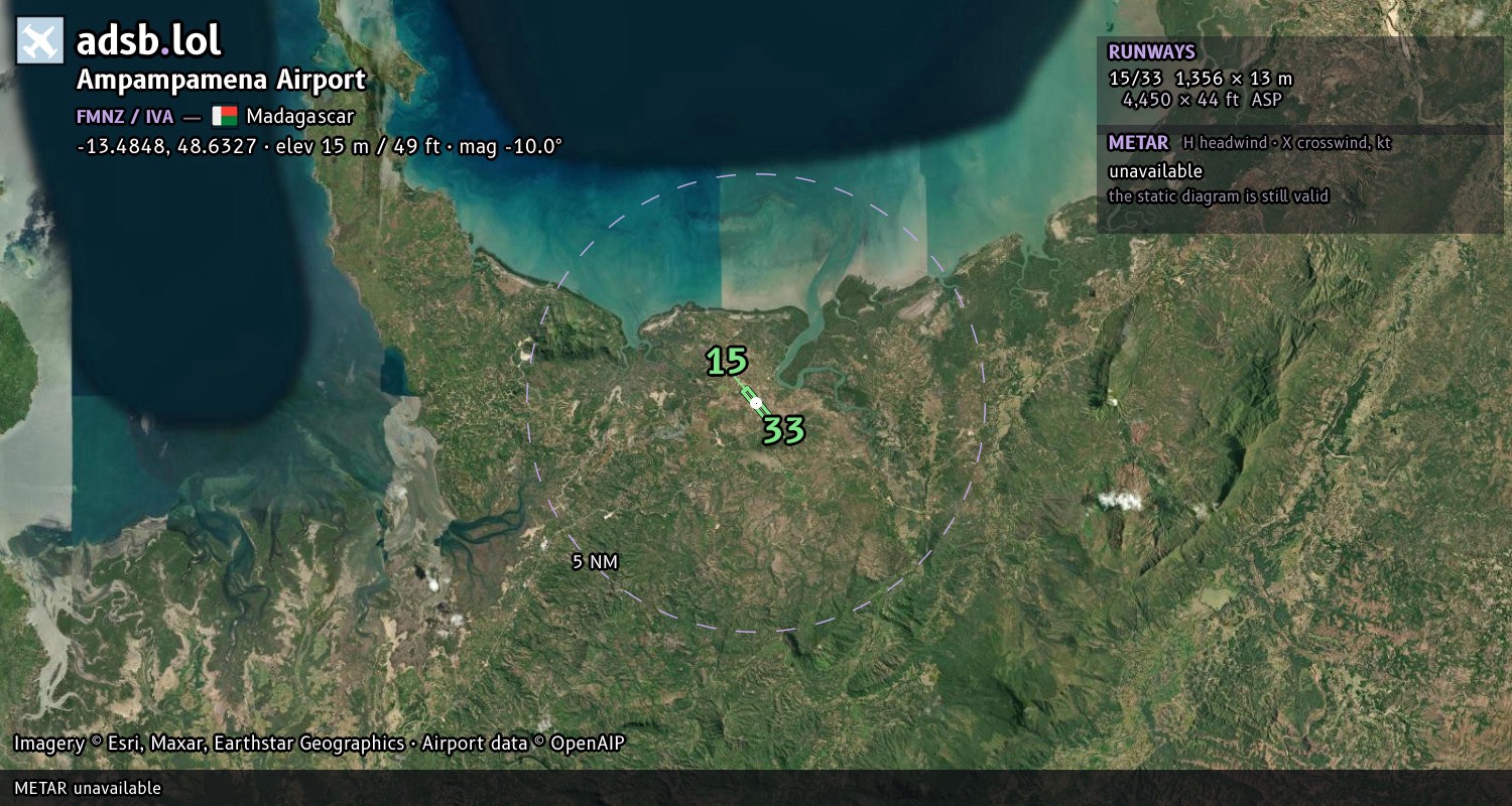 Satellite map with the runway layout of Ampampamena Airport (FMNZ)