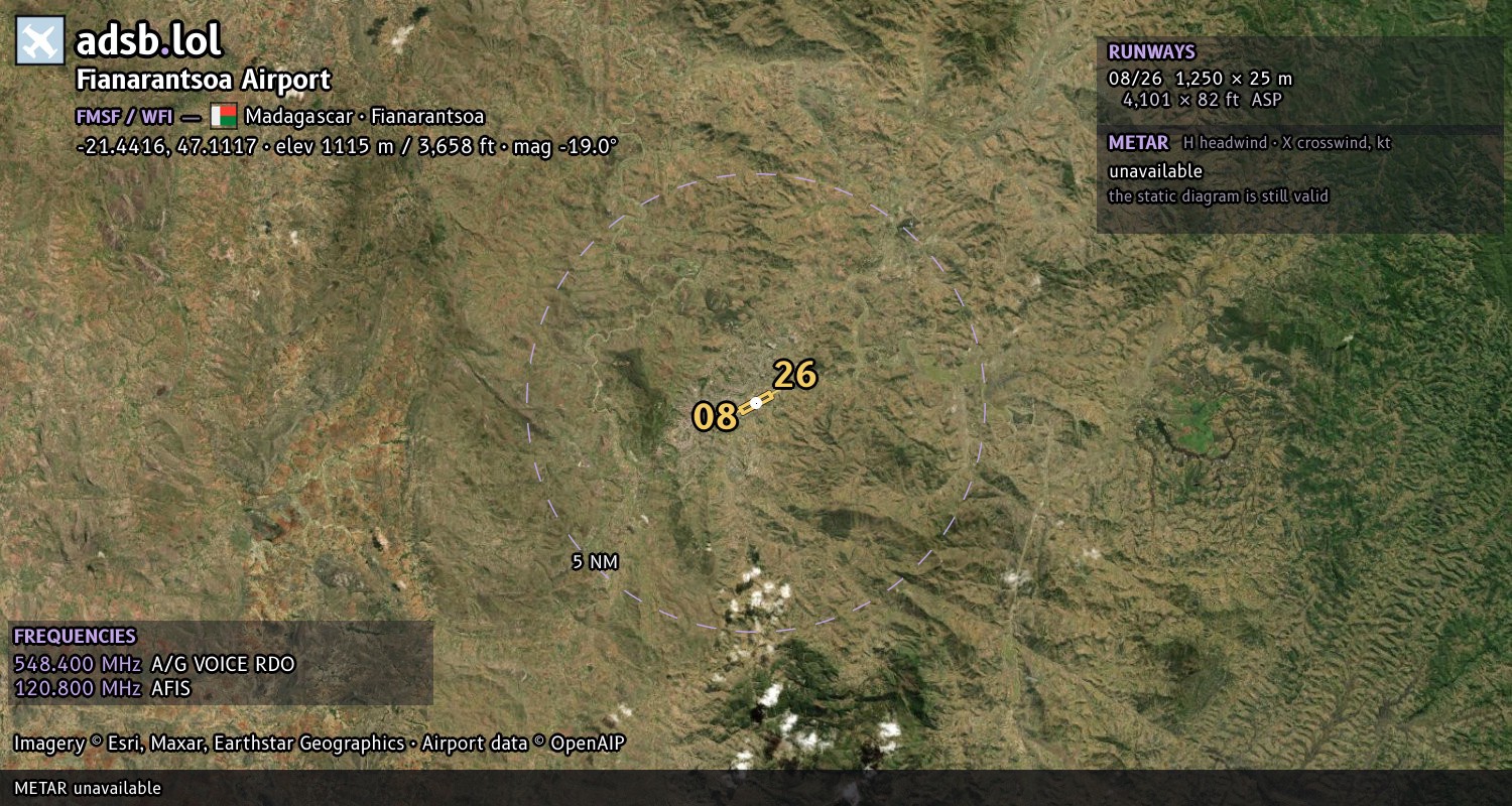 Satellite map with the runway layout of Fianarantsoa Airport (FMSF)