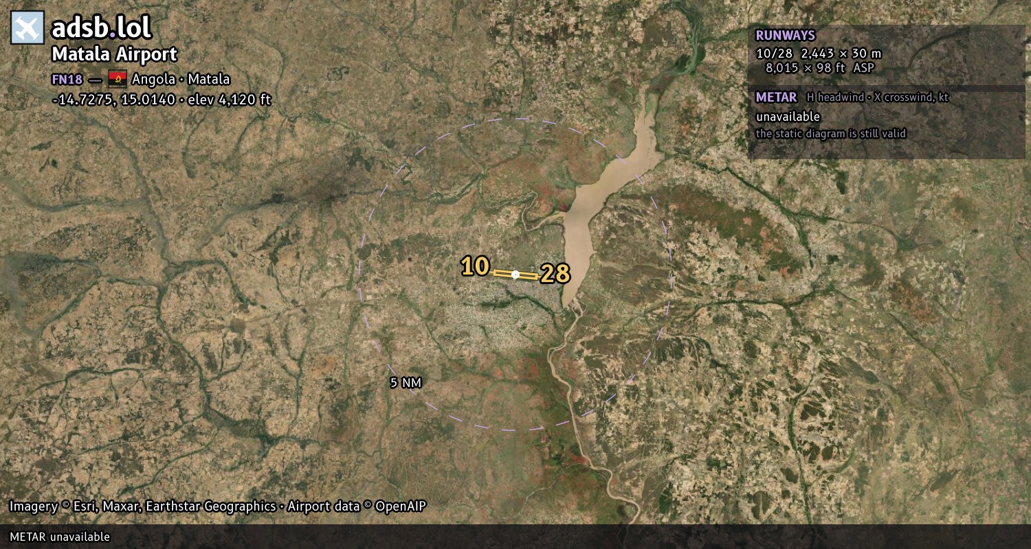 Satellite map with the runway layout of Matala Airport (FN18)