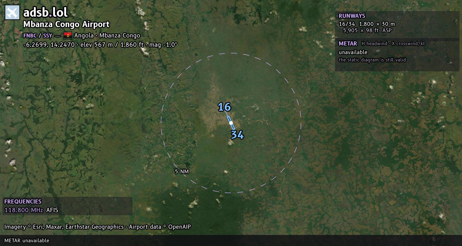 Satellite map with the runway layout of Mbanza Congo Airport (FNBC)