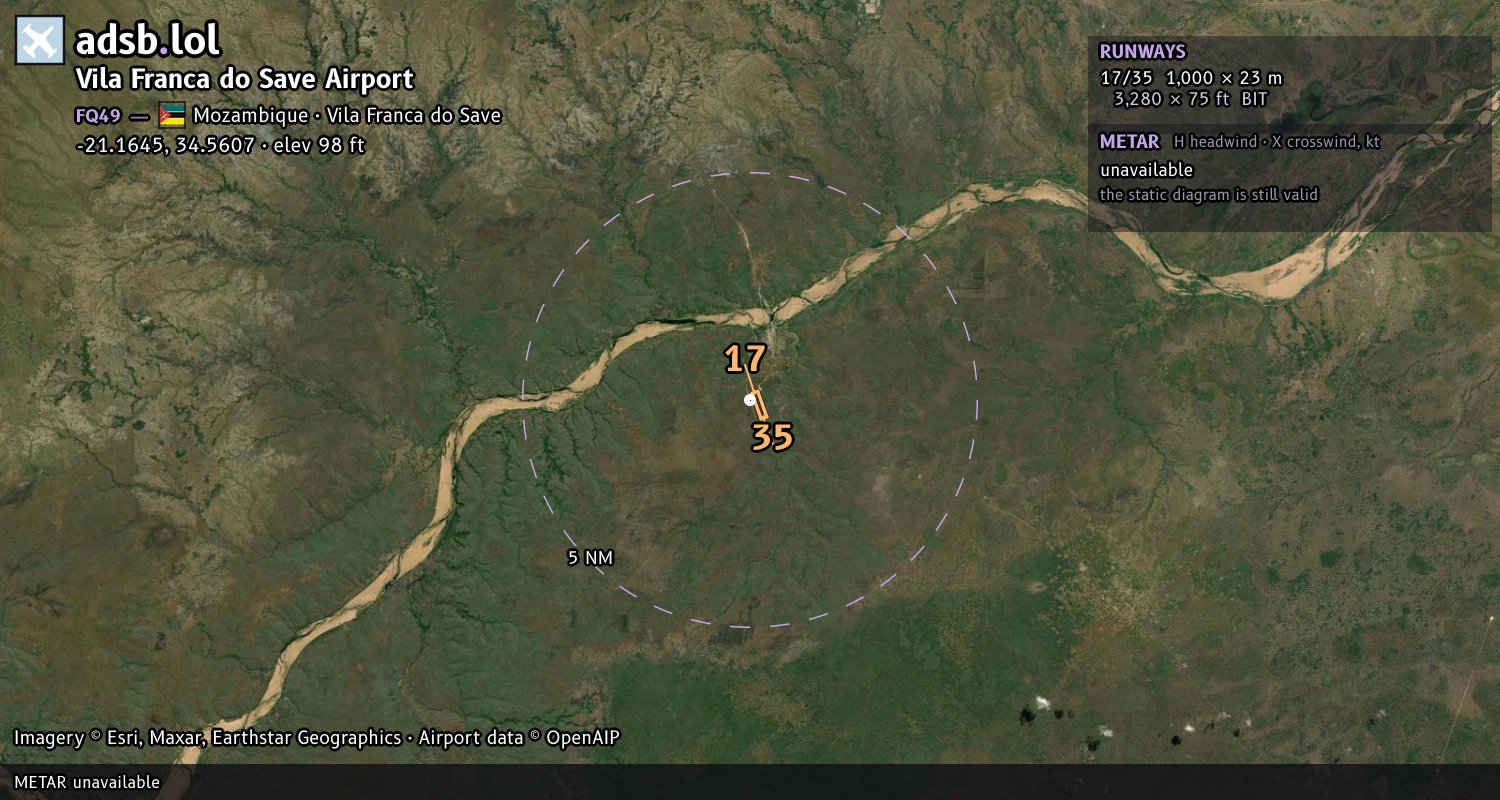 Satellite map with the runway layout of Vila Franca do Save Airport (FQ49)