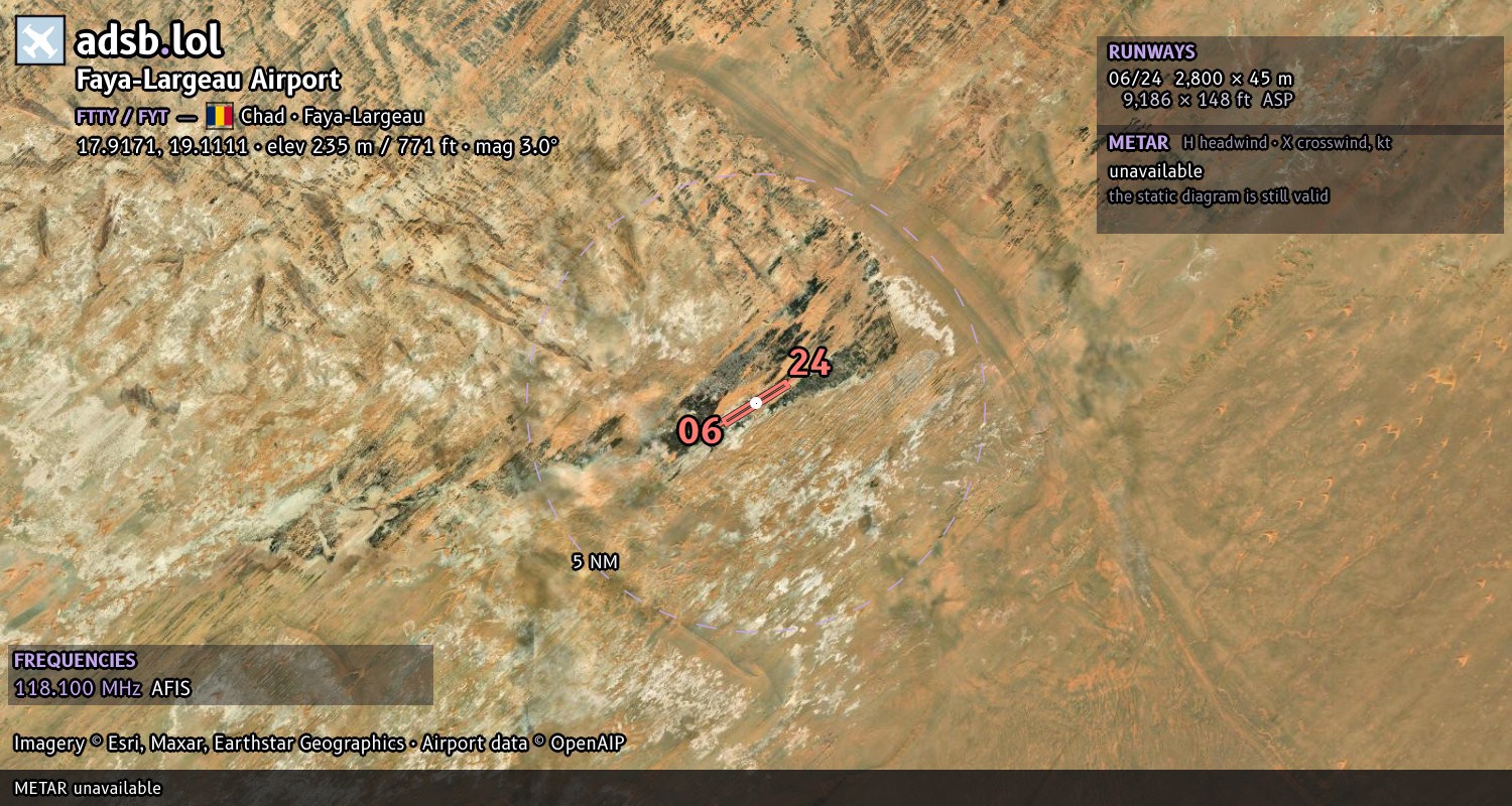 Satellite map with the runway layout of Faya-Largeau Airport (FTTY)