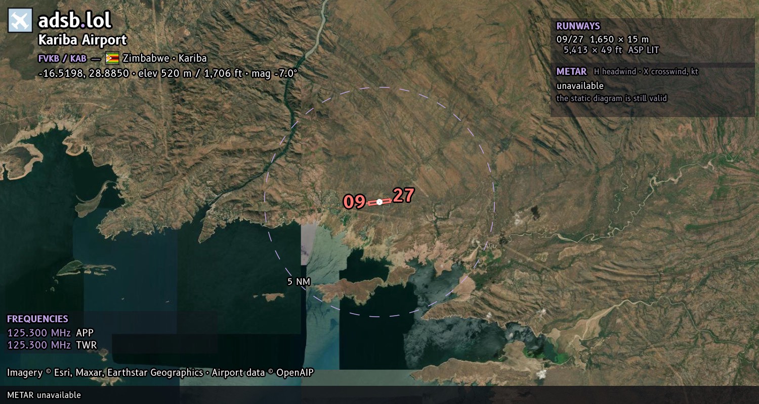 Satellite map with the runway layout of Kariba Airport (FVKB)