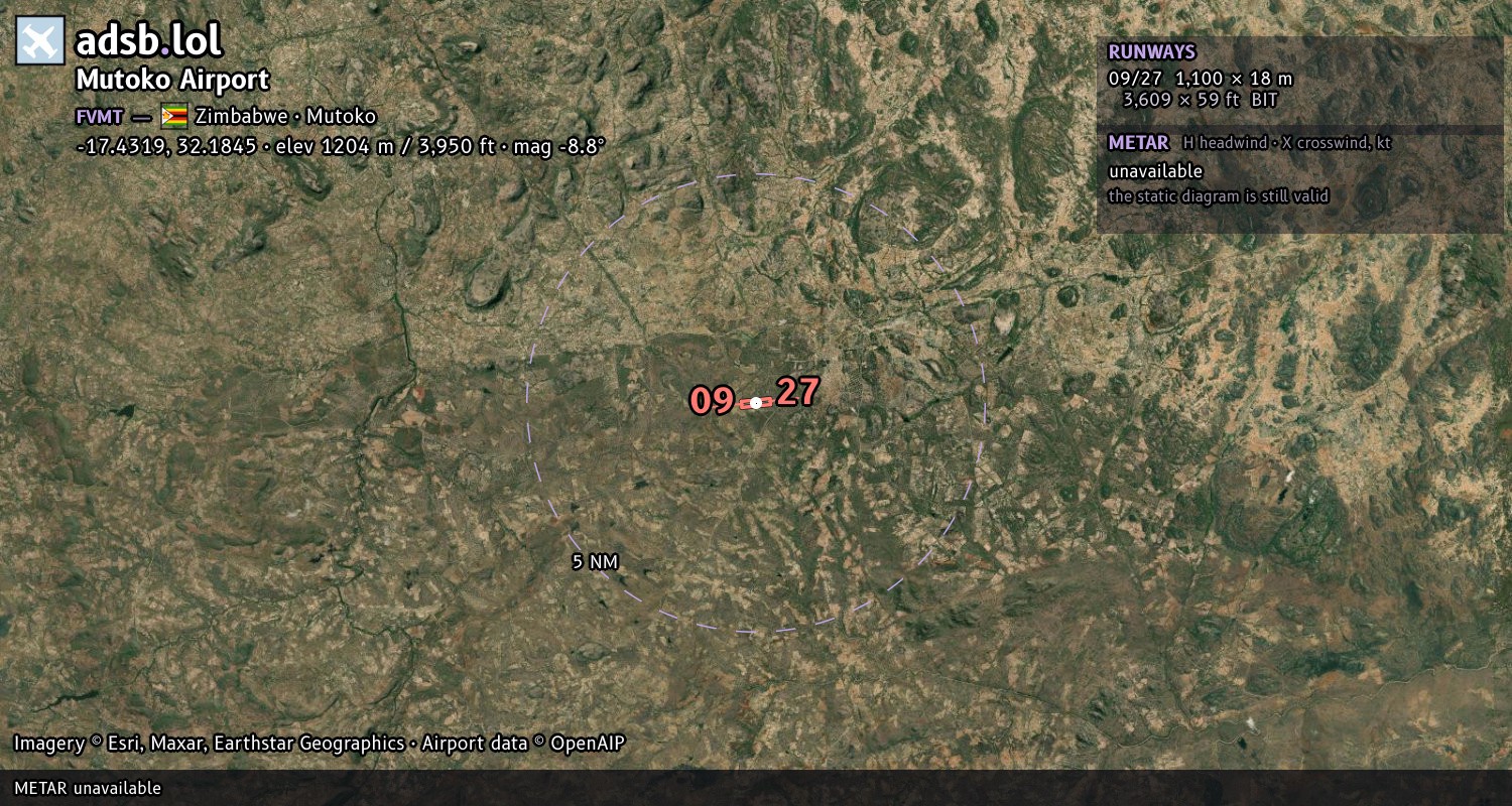 Satellite map with the runway layout of Mutoko Airport (FVMT)