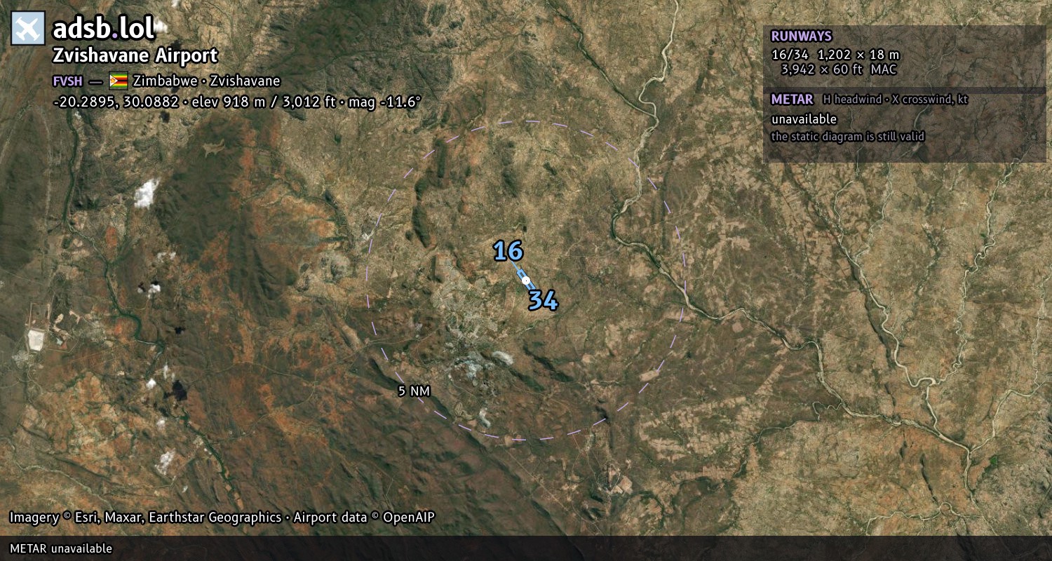 Satellite map with the runway layout of Zvishavane Airport (FVSH)