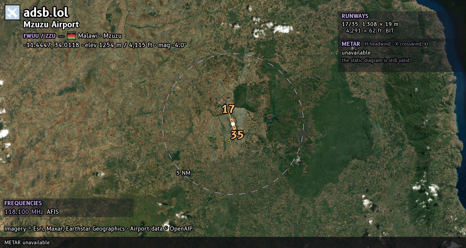 Satellite map with the runway layout of Mzuzu Airport (FWUU)