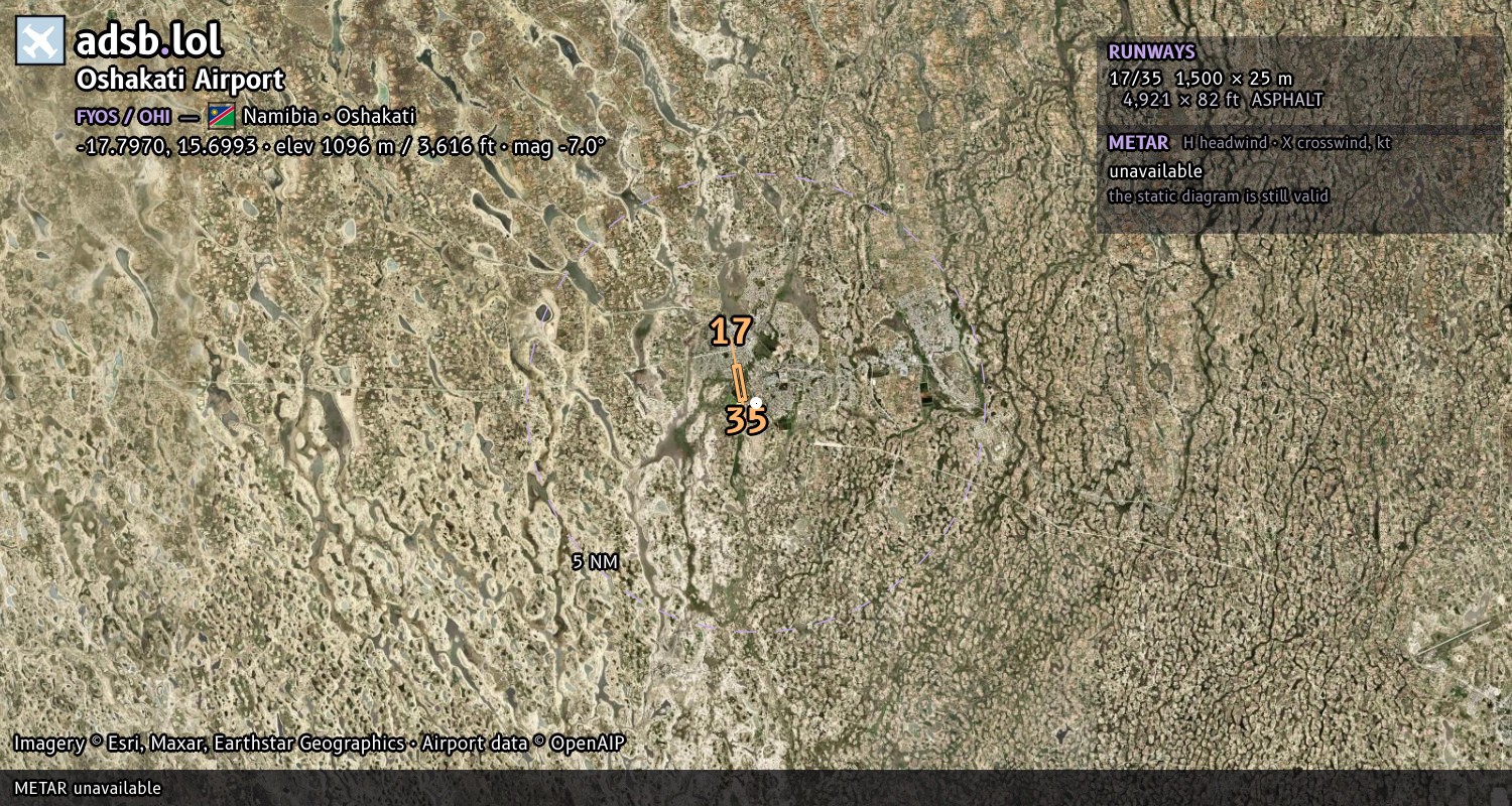 Satellite map with the runway layout of Oshakati Airport (FYOS)