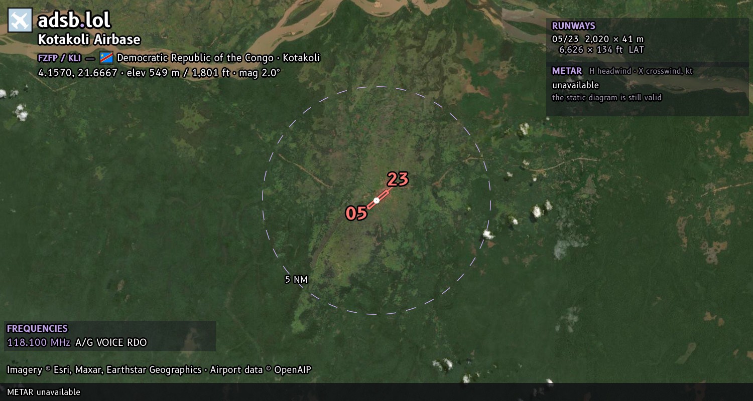Satellite map with the runway layout of Kotakoli Airbase (FZFP)