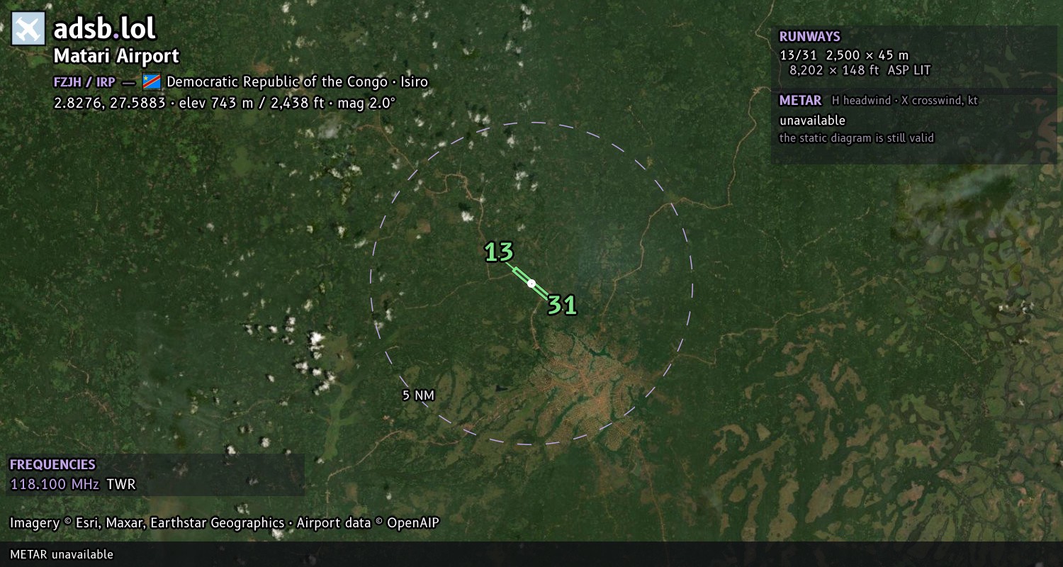 Satellite map with the runway layout of Matari Airport (FZJH)