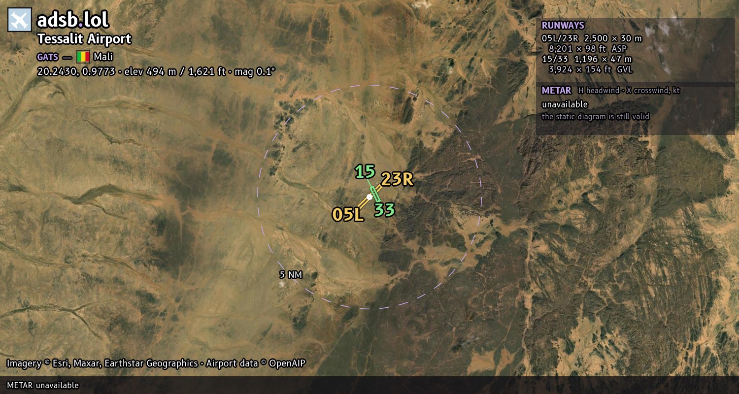 Satellite map with the runway layout of Tessalit Airport (GATS)