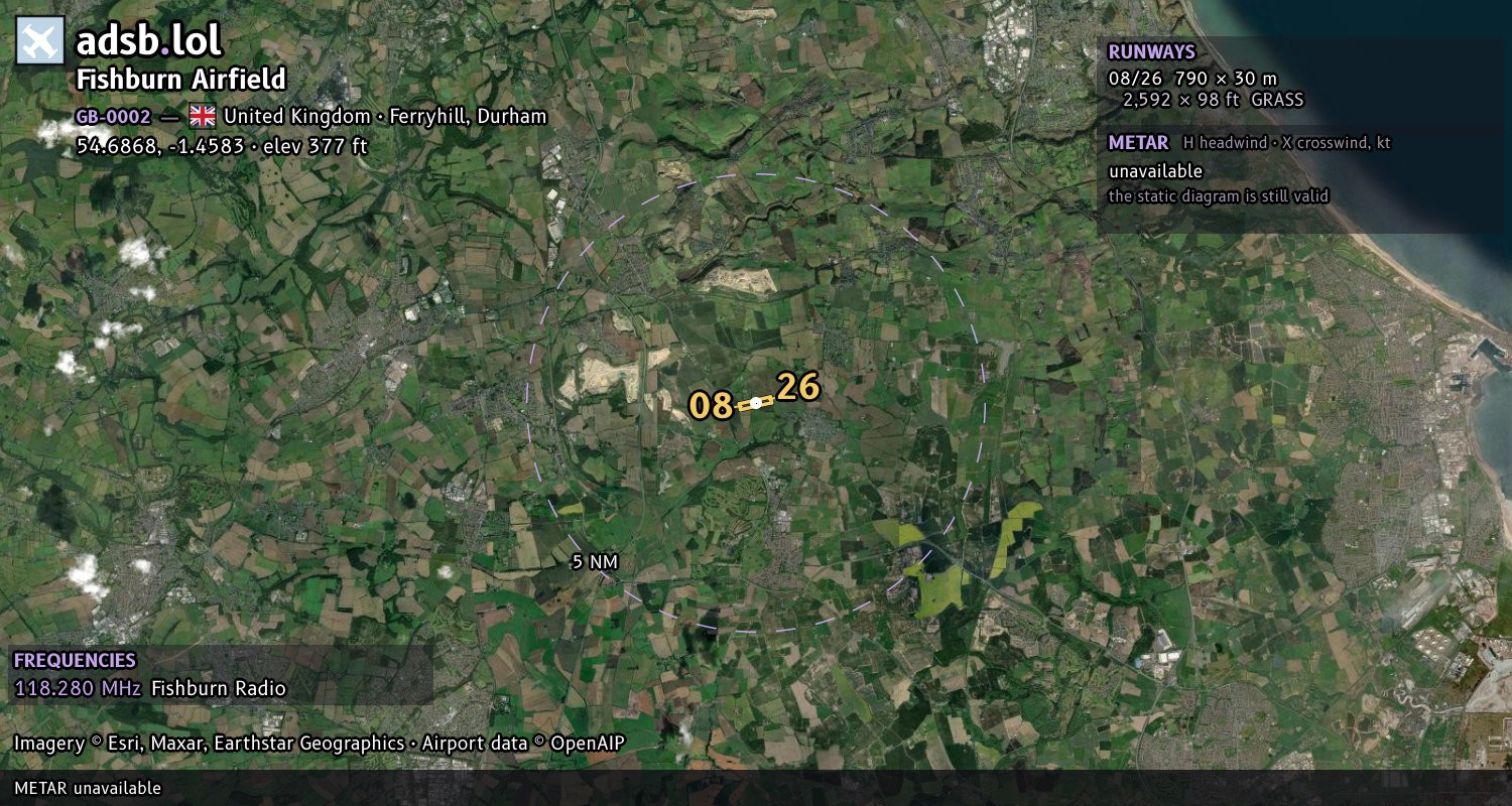 Satellite map with the runway layout of Fishburn Airfield (GB-0002)