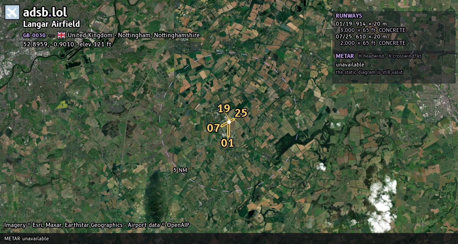 Satellite map with the runway layout of Langar Airfield (GB-0030)