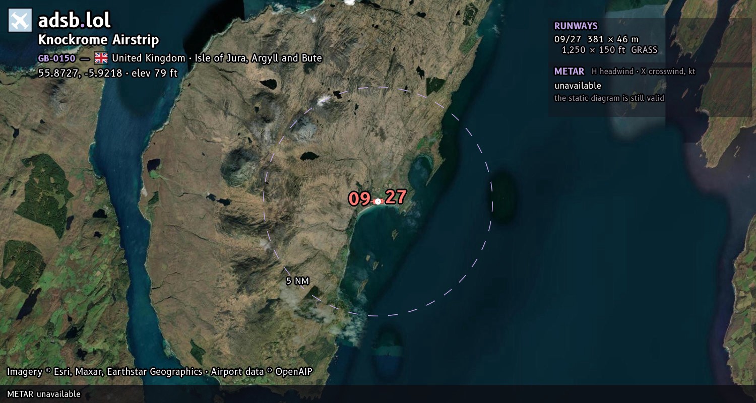 Satellite map with the runway layout of Knockrome Airstrip (GB-0150)