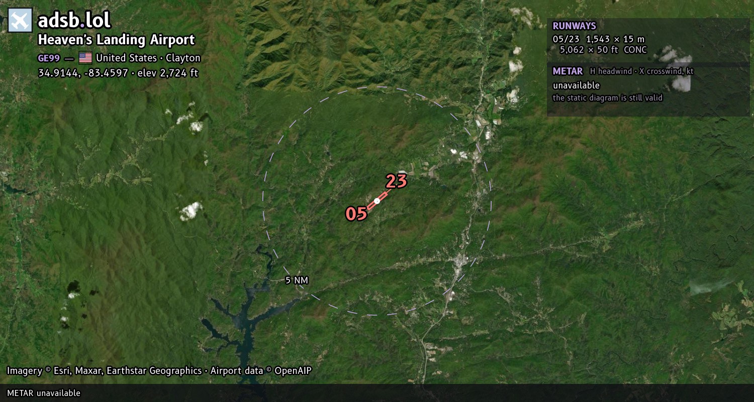 Satellite map with the runway layout of Heaven's Landing Airport (GE99)
