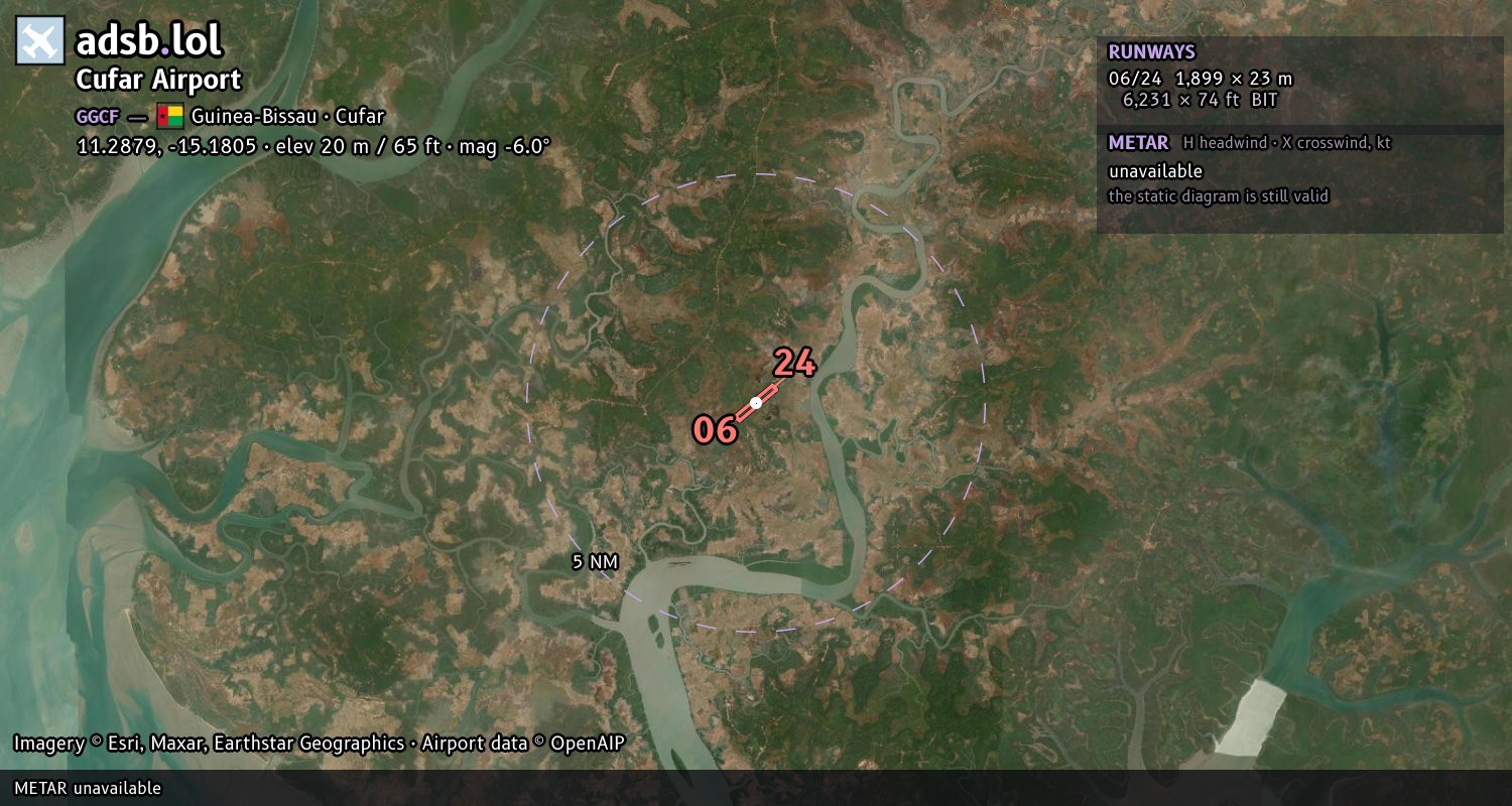 Satellite map with the runway layout of Cufar Airport (GGCF)