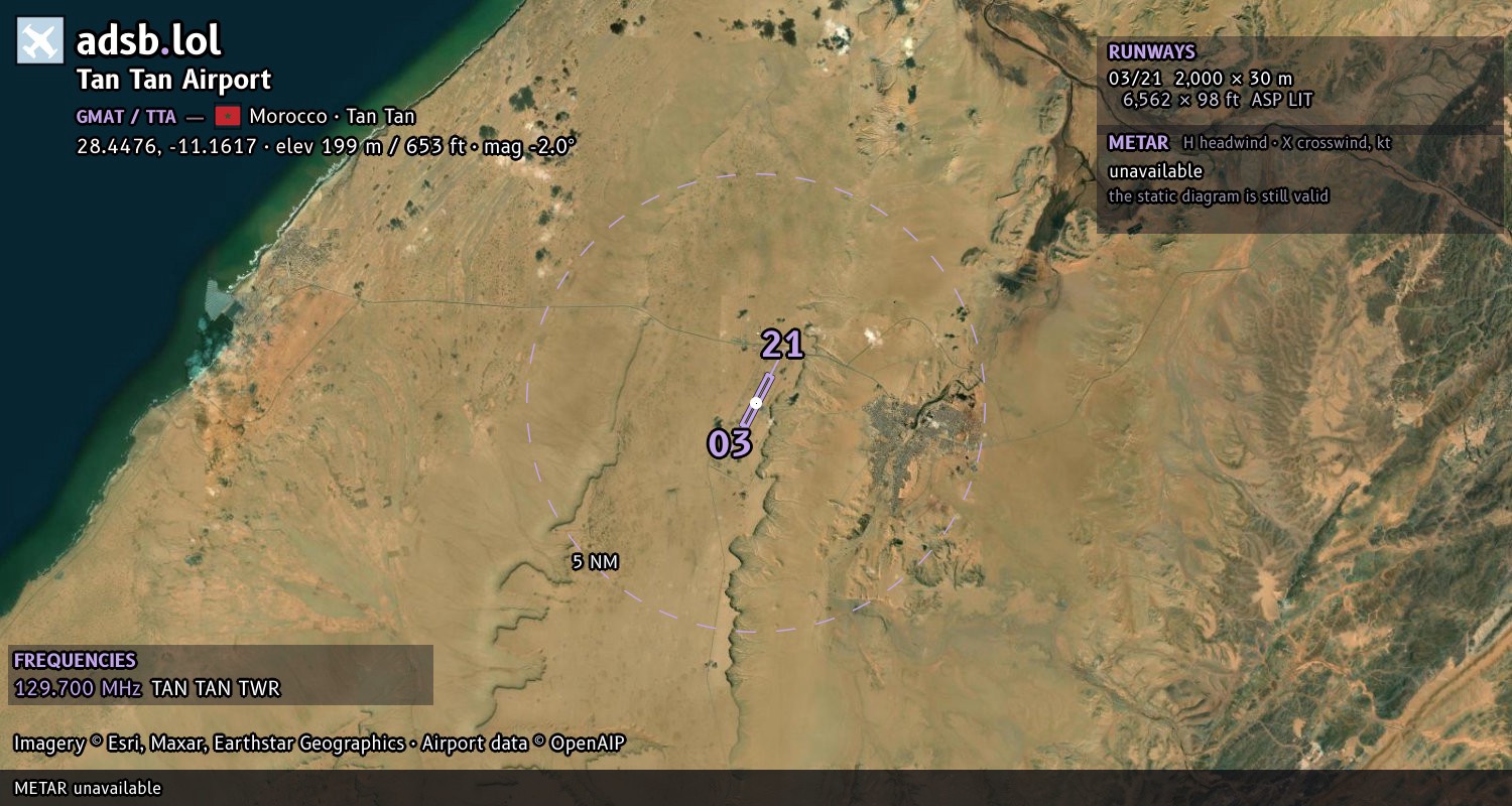 Satellite map with the runway layout of Tan Tan Airport (GMAT)