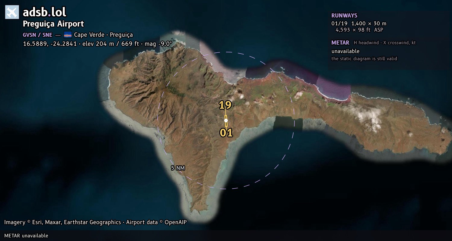 Satellite map with the runway layout of Preguiça Airport (GVSN)