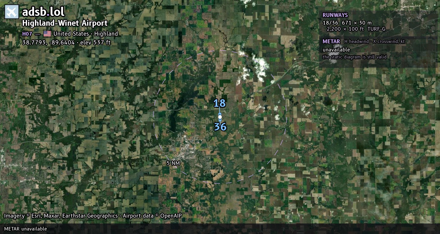 Satellite map with the runway layout of Highland-Winet Airport (H07)