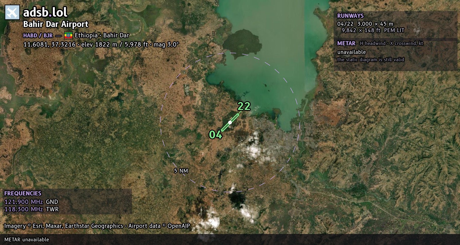 Satellite map with the runway layout of Bahir Dar Airport (HABD)