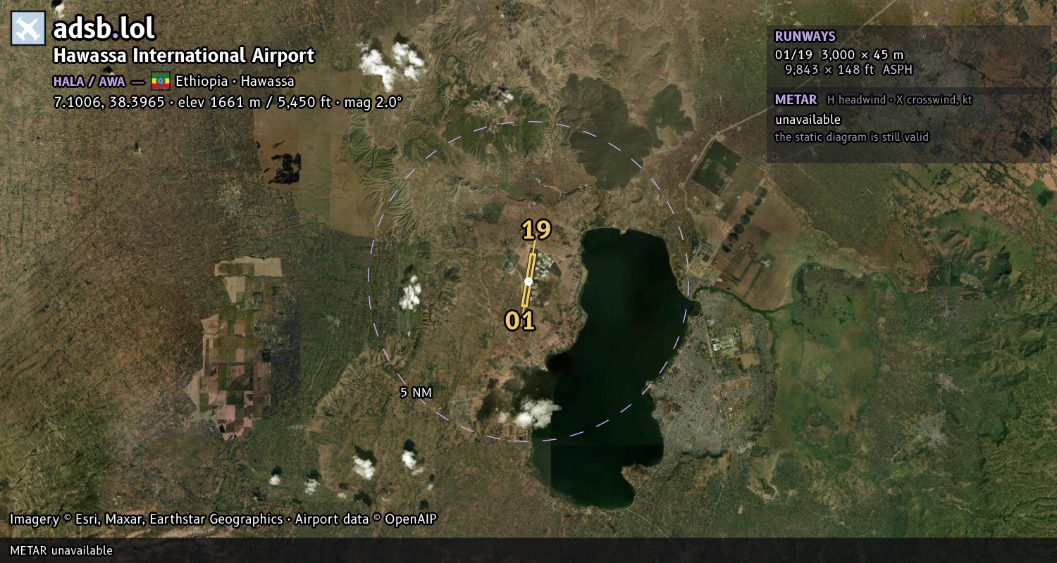 Satellite map with the runway layout of Hawassa International Airport (HALA)