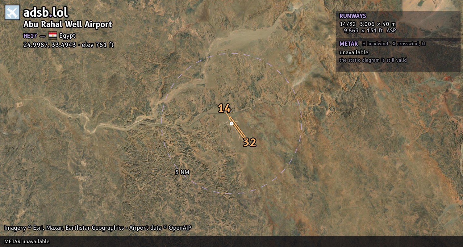 Satellite map with the runway layout of Abu Rahal Well Airport (HE17)