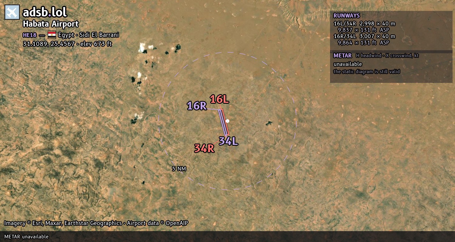 Satellite map with the runway layout of Habata Airport (HE18)