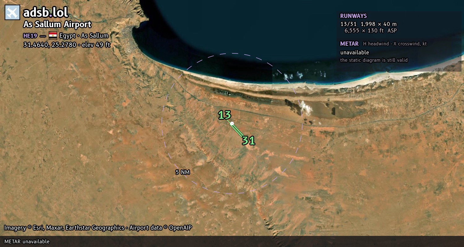 Satellite map with the runway layout of As Sallum Airport (HE19)