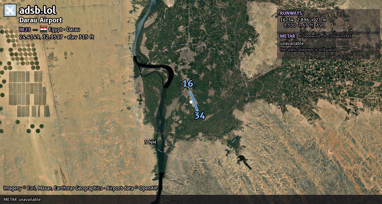 Satellite map with the runway layout of Darau Airport (HE23)