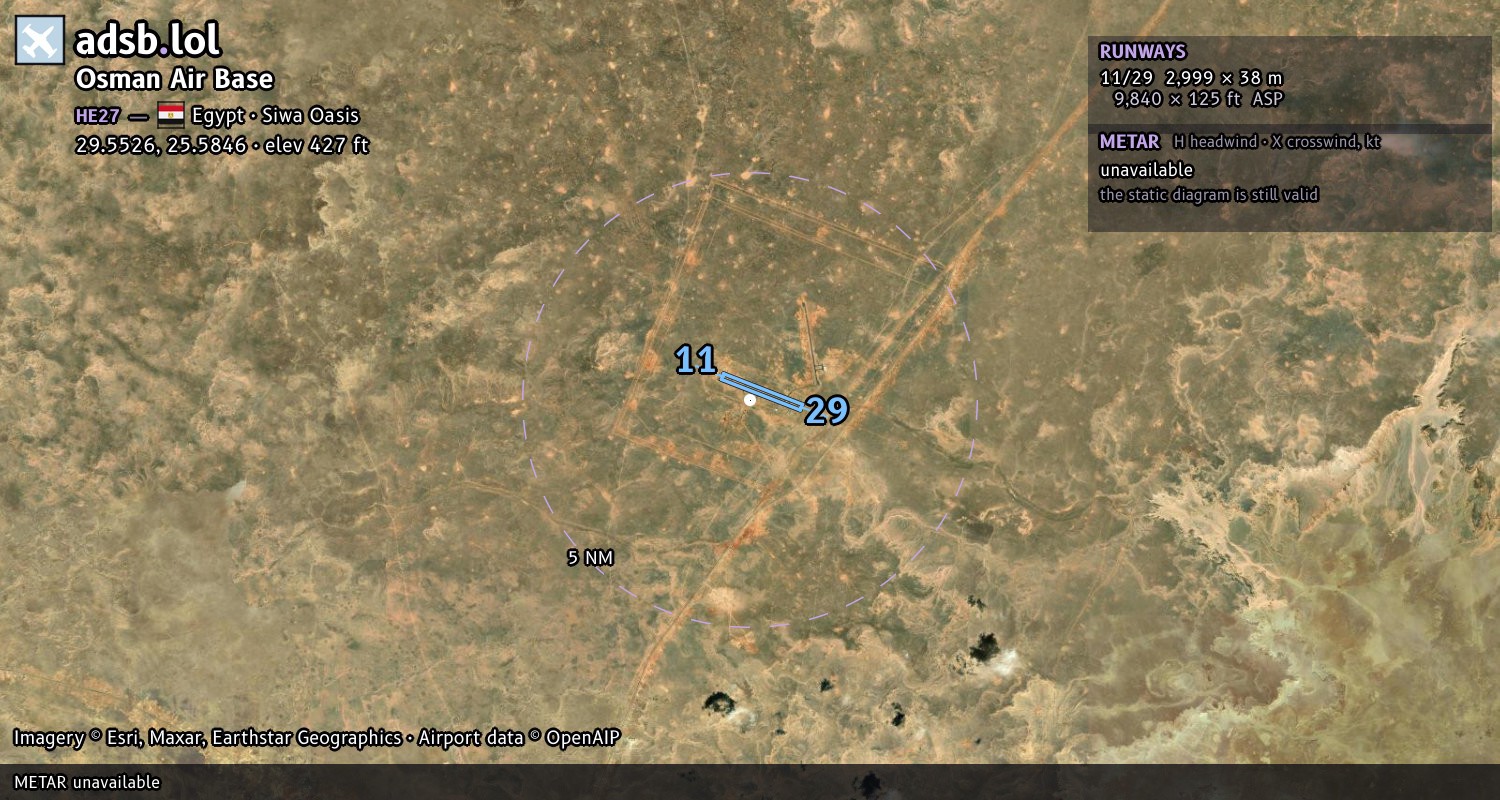 Satellite map with the runway layout of Osman Air Base (HE27)