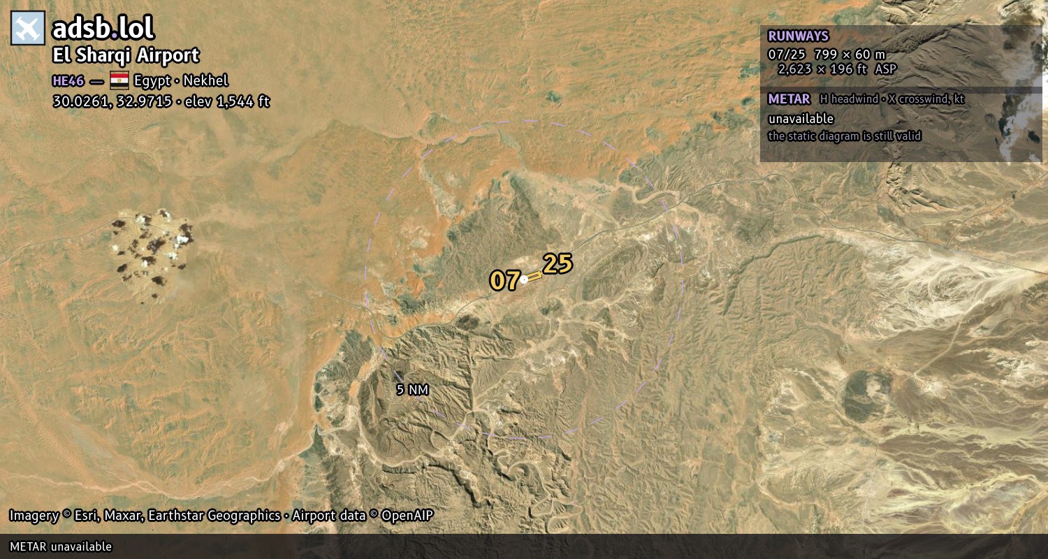 Satellite map with the runway layout of El Sharqi Airport (HE46)