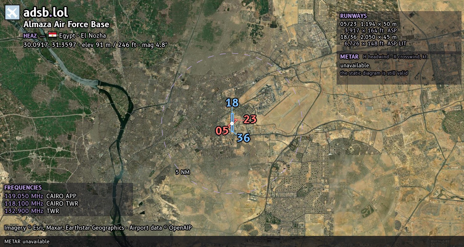Satellite map with the runway layout of Almaza Air Force Base (HEAZ)