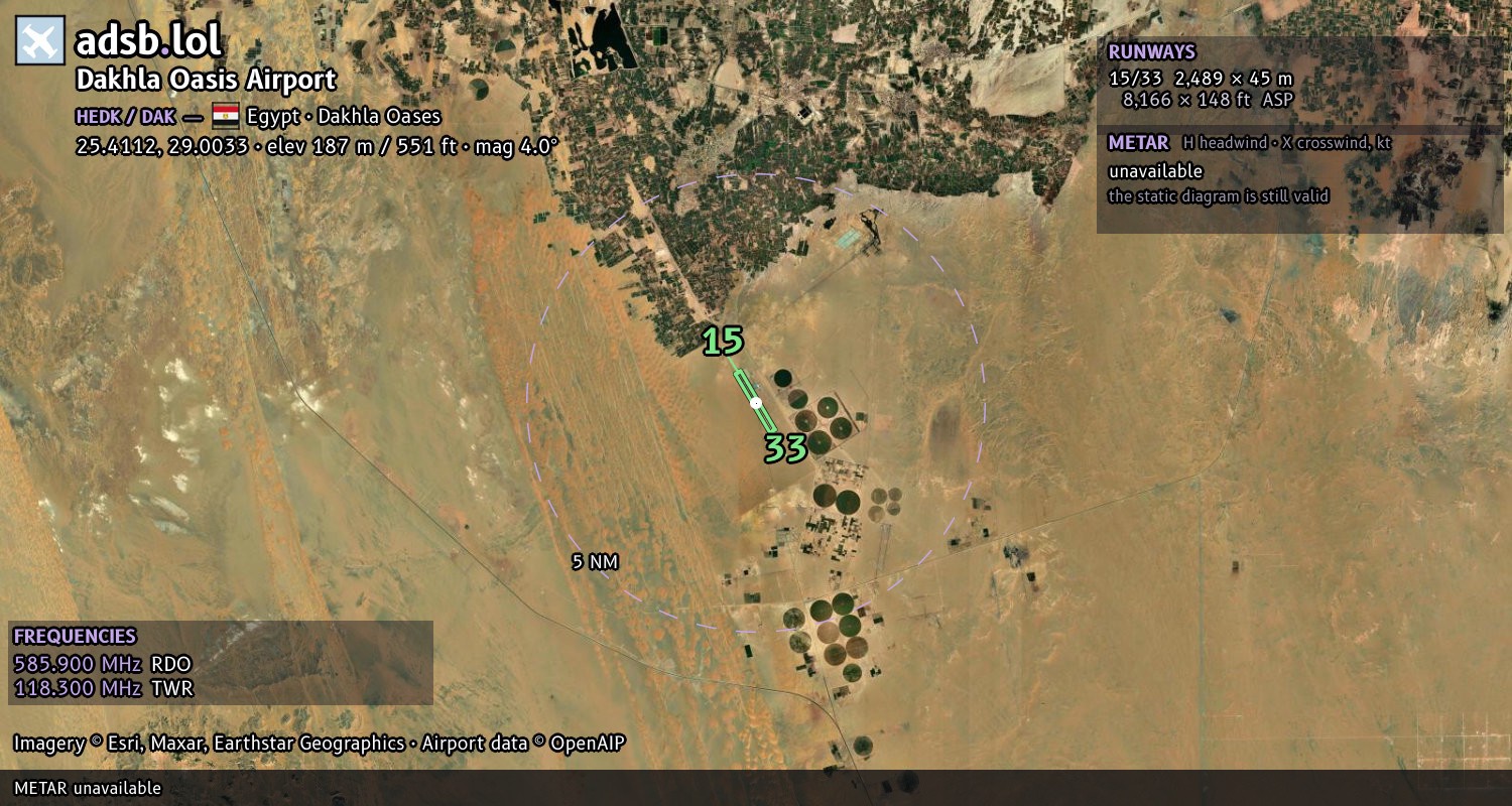 Satellite map with the runway layout of Dakhla Oasis Airport (HEDK)