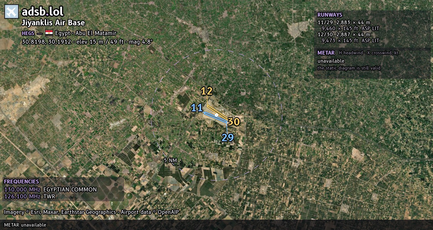 Satellite map with the runway layout of Jiyanklis Air Base (HEGS)