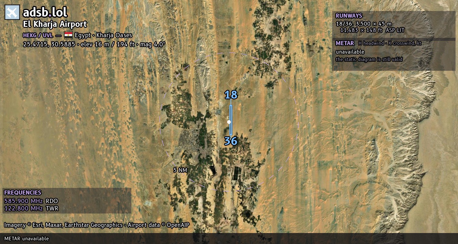 Satellite map with the runway layout of El Kharja Airport (HEKG)
