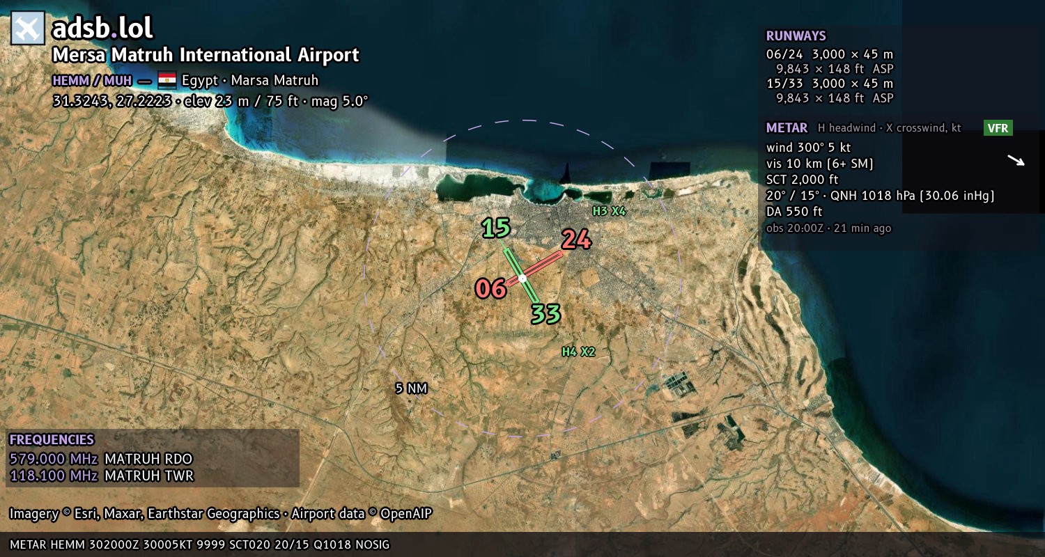 Satellite map with the runway layout of Mersa Matruh International Airport (HEMM)