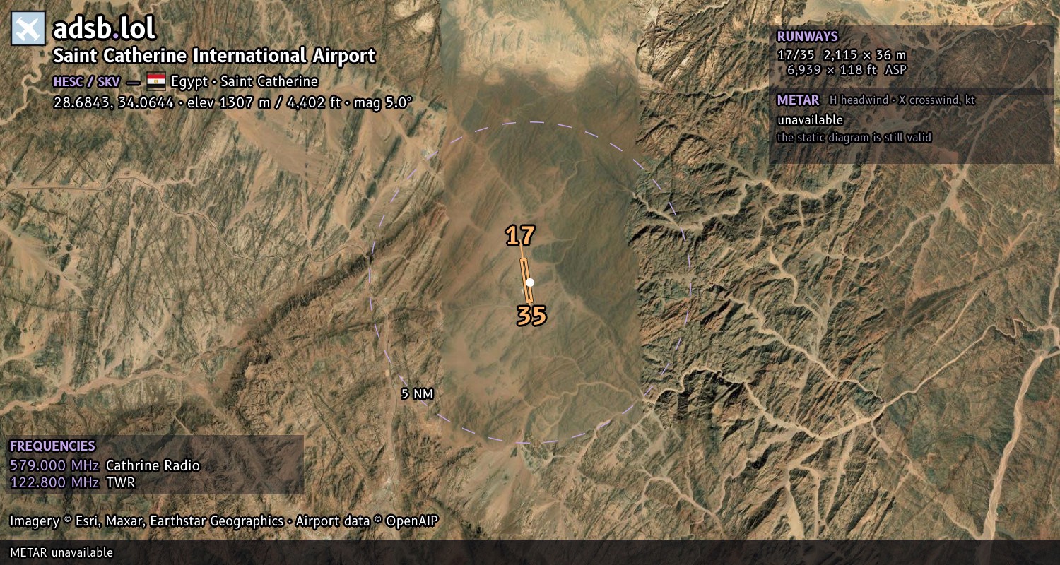 Satellite map with the runway layout of Saint Catherine International Airport (HESC)