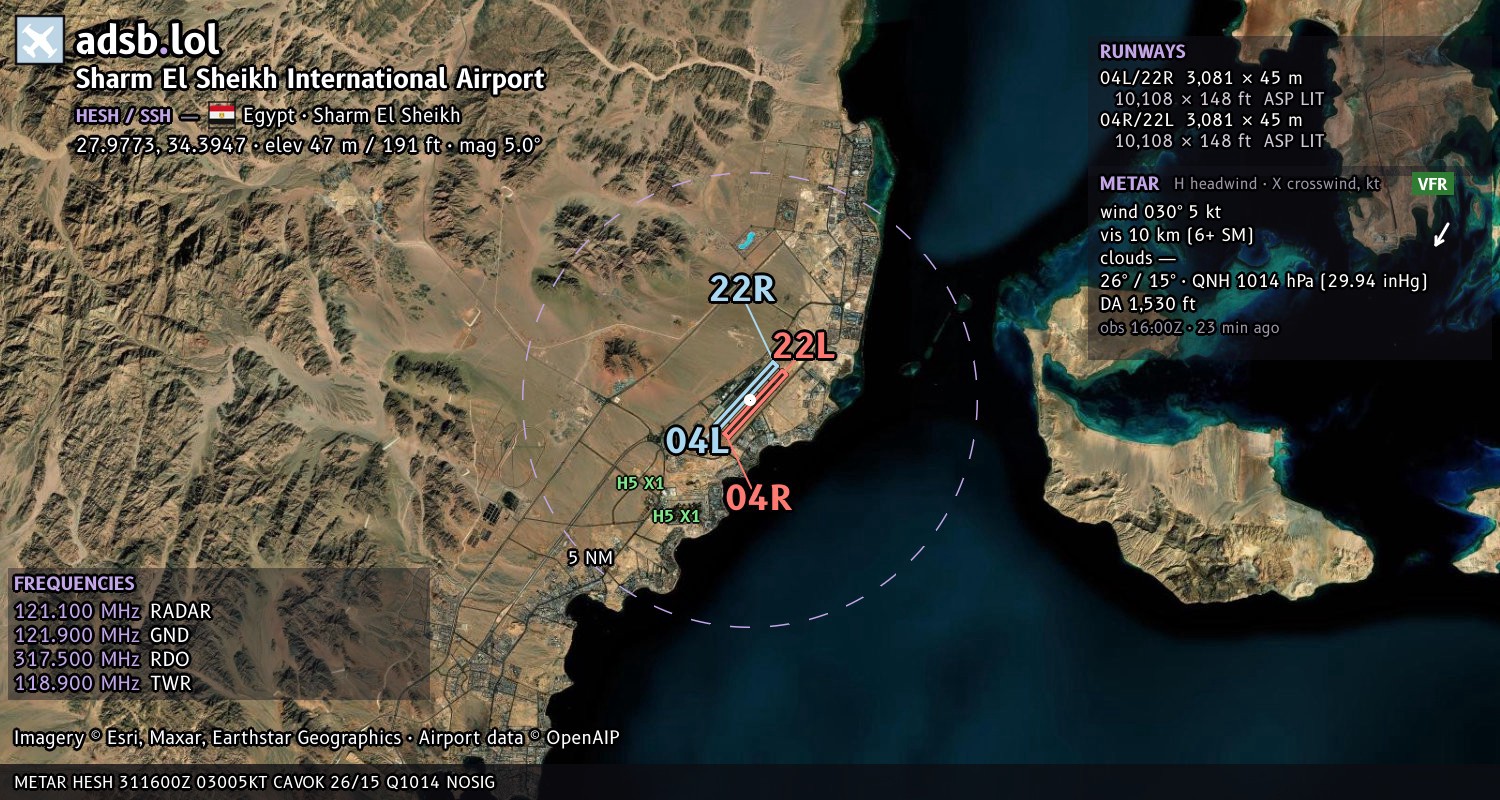 Satellite map with the runway layout of Sharm El Sheikh International Airport (HESH)