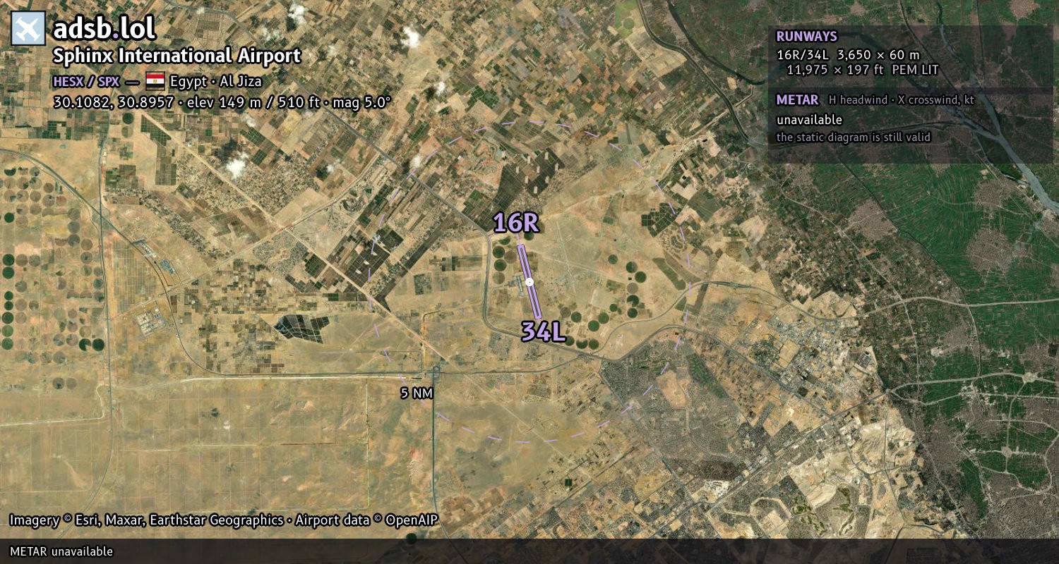 Satellite map with the runway layout of Sphinx International Airport (HESX)