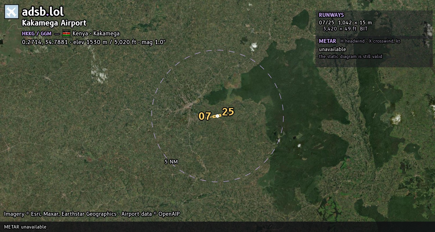 Satellite map with the runway layout of Kakamega Airport (HKKG)