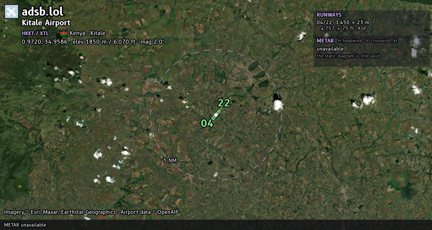 Satellite map with the runway layout of Kitale Airport (HKKT)