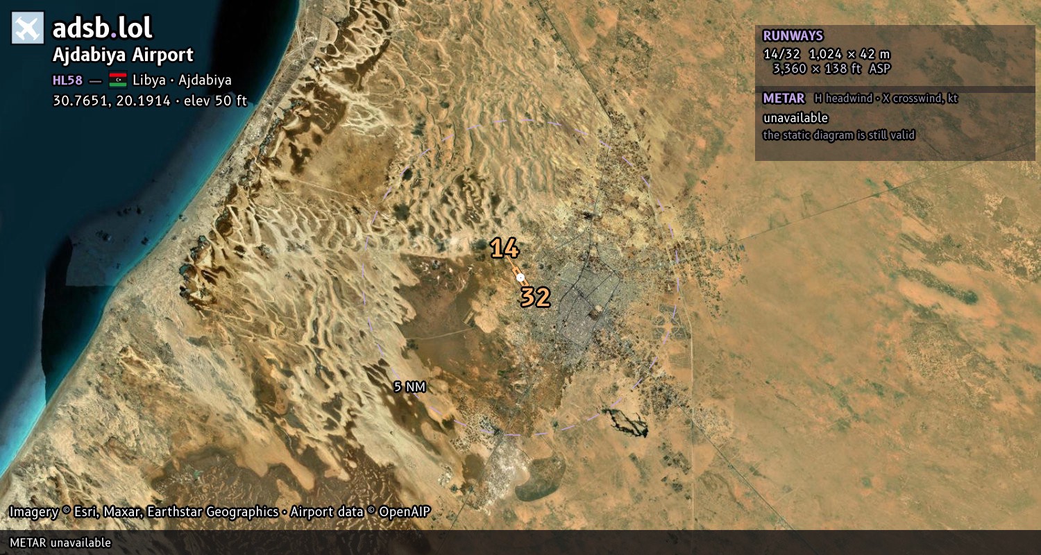 Satellite map with the runway layout of Ajdabiya Airport (HL58)