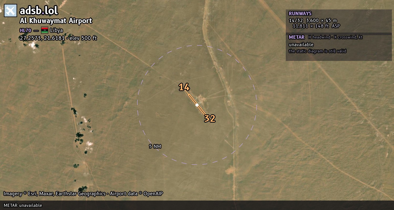 Satellite map with the runway layout of Al Khuwaymat Airport (HL70)